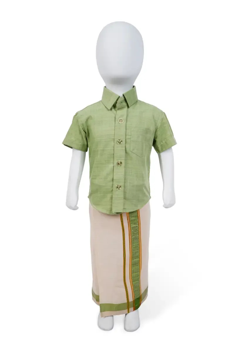 Cotton Shirt with Dhoti Set for Boys - Green