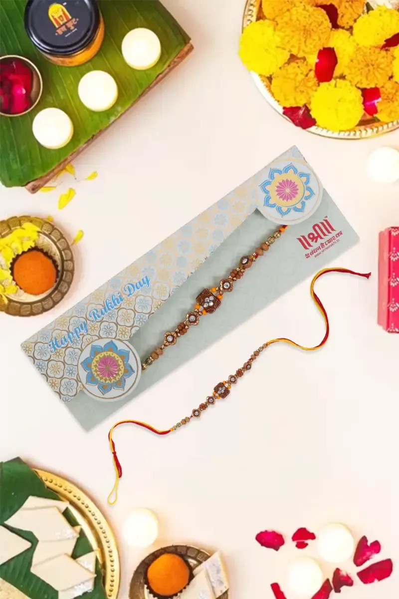 Rustic Floral Rakhi with Wooden Beads