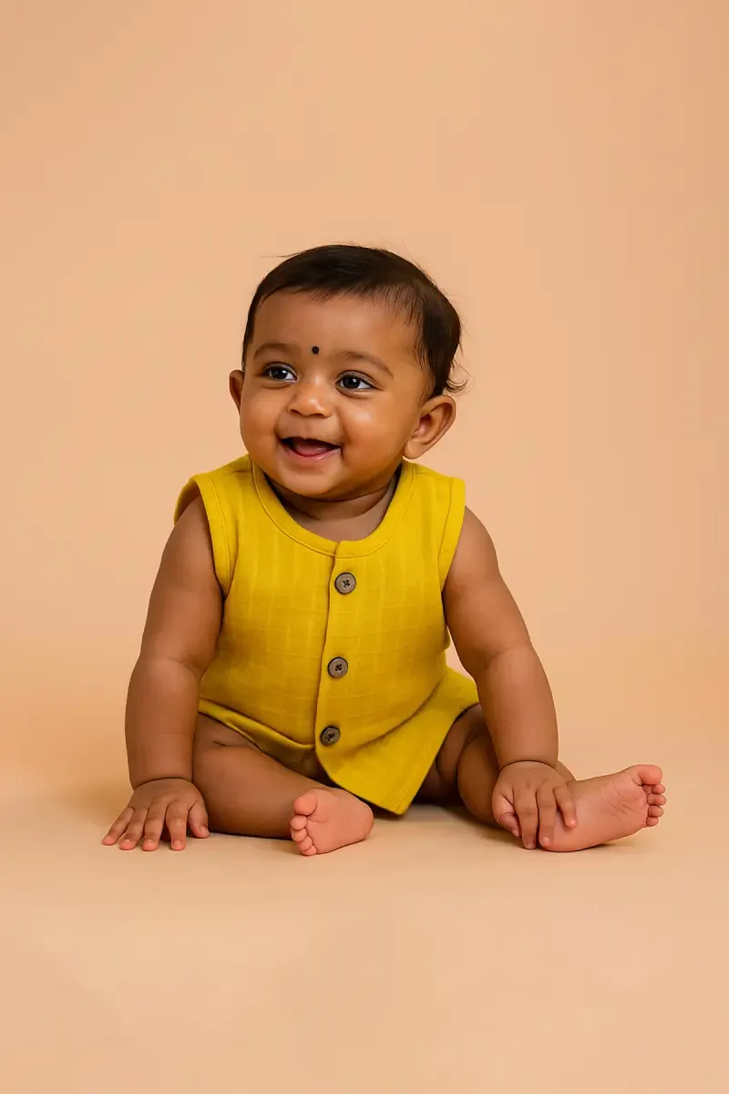Muslin Jhabla for Babies - Yellow