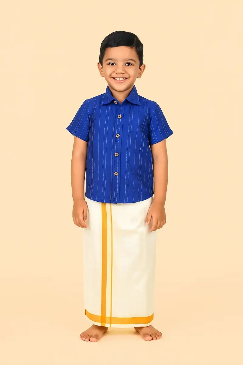 Art Silk Shirt & Dhoti Set for Boys - Royal Blue