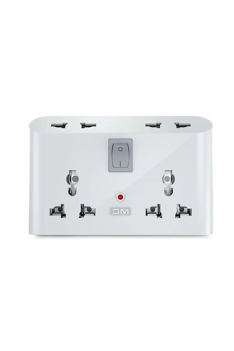 GM 3019 3 Pin 6 AMP Universal Multiplug Travel Adapter with 4 Charging Point, Inbuilt Surge Protector (White) 