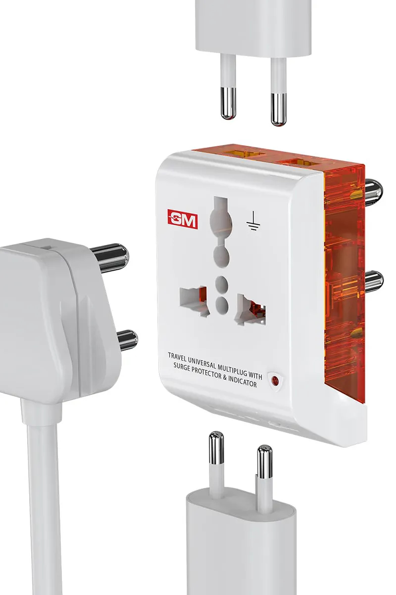 GM 3012 3 Pin Universal Multi Plug Fast Charging Travel Adapter with Surge Protector (White)