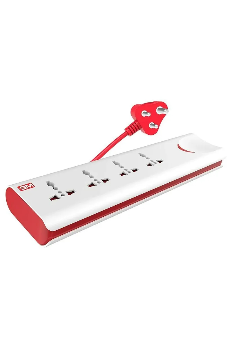 GM E-Book 4+1 2500 W Extension Cord with Surge Protector, Master Switch, Safety Shutter (White)