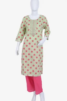 Rayon Embroidered Kurti with Pant Set for Women 000067XL4CRE2
