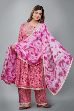 Cotton Embroidered Kurti with Palazzo & Dupatta Set for Women  000084L40PIN2