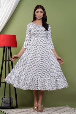 Cotton Rayon Embroidered Anarkali for Women 000104XLOFFWHI