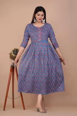 Cotton Printed Maternity Kurti for Women 000175XL4BLU