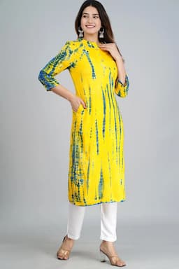 Rayon Tie & Dye Print Kurti for Women 000350M38YEL