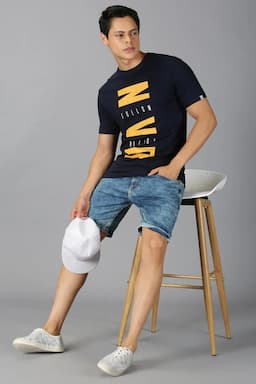 Typographic Print T-shirt for Men 000375SDARBLU