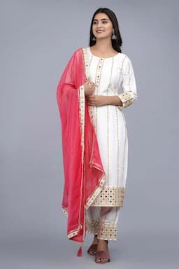 Rayon Embroidered Kurti with Palazzo & Dupatta Set for Women  000613XL4WHI