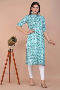 Cotton Printed A-Line Kurti for Women 000624L40BLU