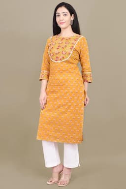 Cotton Printed Kurti for Women 000632L40YEL
