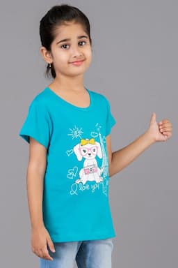 Girl's Cotton Printed Top (3 - 9 Yrs) 00065689YRSBLU