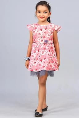 Girl's Cotton Rayon Printed Dress (5 - 8 Yrs) 000700PIN67YEA
