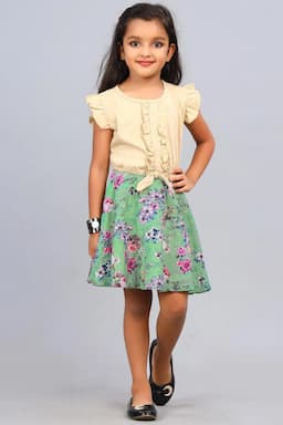 Girl's Cotton Rayon Printed Dress (5 - 8 Years) 000702GRE67YEA2