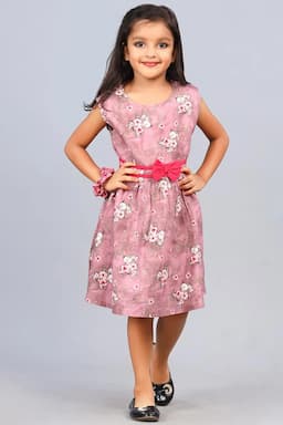 Girl's Cotton Rayon Printed Dress (5 - 8 Yrs) 000710PIN78YEA