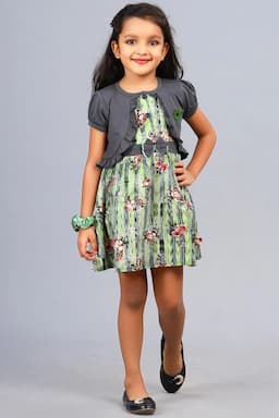 Girl's Cotton Rayon Printed Dress (3 - 5 Yrs) 000731GRE34YEA