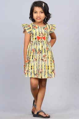 Girl's Cotton Rayon Printed Dress (3 - 5 Yrs) 000732YEL34YEA