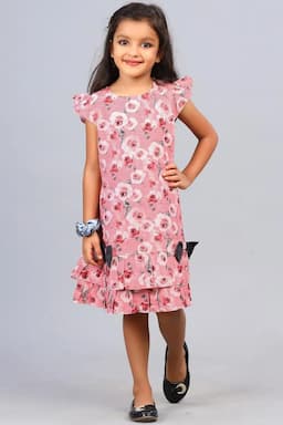 Girl's Cotton Rayon Printed Dress (3 - 5 Yrs) 000744PIN34YEA