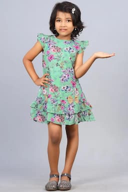 Girl's Cotton Rayon Printed Dress (3 - 5 Yrs) 000745GRE45YEA2
