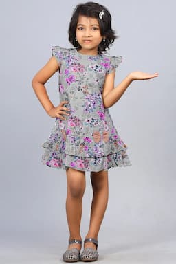 Girl's Cotton Rayon Printed Dress (3 - 5 Yrs) 000745GRE45YEA