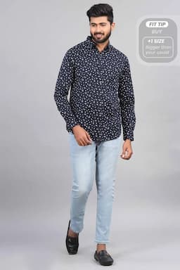 Cotton Printed Shirt for Men 000875NAVBLU40