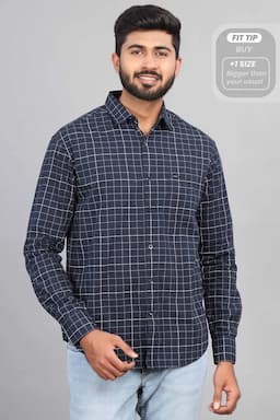 Men's Cotton Checkered Shirt 000883NAVBLU44
