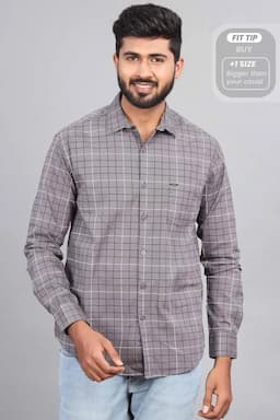 Men's Cotton Checkered Casual Shirt   000887GRE44