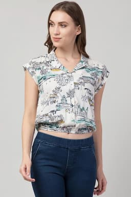 Cotton Printed Crop Top for Women 001724XSWHI