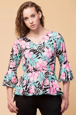 Polyester Floral Print Top for Women 001748XXLMUL