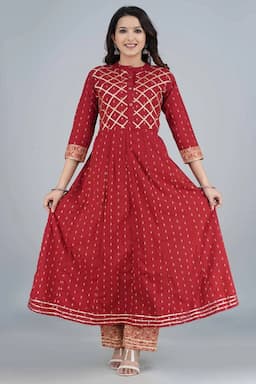 Cotton Printed Kurti with Palazzo Set for Women 001970XLRED