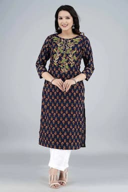 Cotton Embroidered Kurti with Palazzo Set for Women 001973LBLU