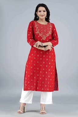Cotton Embroidered Kurti with Palazzo Set for Women 001974XXLRED