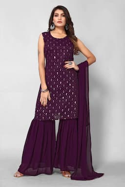 Georgette Sequined Sharara Set for Women 002029L40PUR