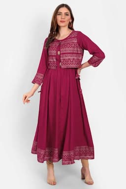 Rayon Printed Jacketed Anarkali Kurti for Women 002167XXLMAG