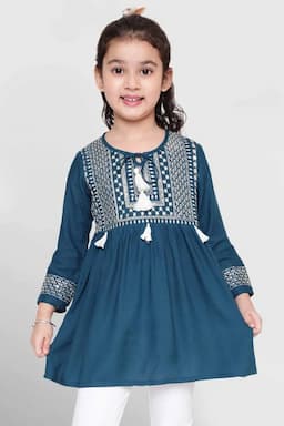 Girl's Viscose Rayon Embroidered Pattern Top (3 - 16 Yrs) 002481910YRSDARBLU