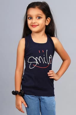 Cotton Blend Printed T-shirt for Girl (3 - 12 Yrs) 0024901112YRSNAVBLU