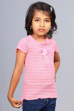Girl's Cotton Blend Solid Top (3 - 12 Yrs) 00250834YRSBABPIN
