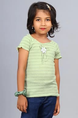 Girl's Cotton Blend Solid Top (3 - 12 Yrs) 00250834YRSGRE