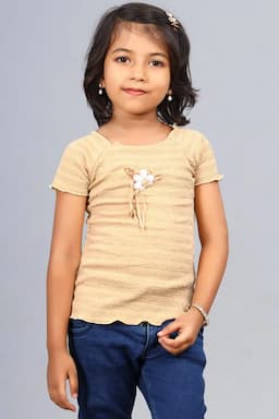 Girl's Cotton Blend Solid Top (3 - 12 Yrs) 00250889YRSBEI