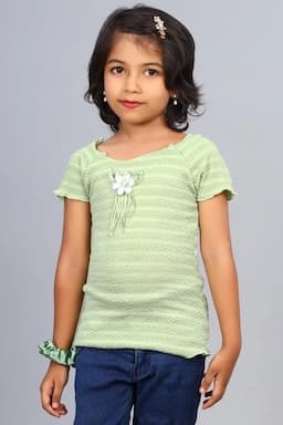 Girl's Cotton Blend Solid Top (3 - 12 Yrs) 00250889YRSGRE