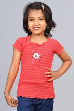 Girl's Cotton Blend Solid Top (3 - 12 Yrs) 00250889YRSRED