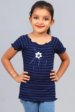 Girl's Cotton Blend Solid Top (3 - 12 Yrs) 002508910YRSNAVBLU