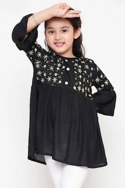 Girl's Viscose Rayon Embroidered Pattern Top (3 - 16 Yrs) 002630910YRSBLA