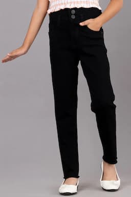 Girl's Cotton Lycra Blend Solid Jeans (5 - 15 Yrs) 00295667YRSBLA
