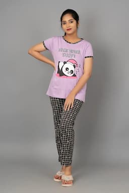 Cotton Printed Top with Pyjama Set for Women 002997LAVS