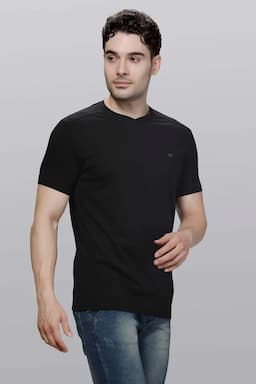 Cotton Blend V-Neck T-shirt for Men 003607LBLA