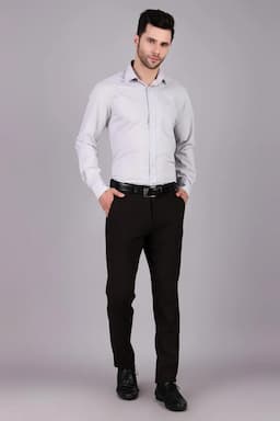 Cotton Blend Slim Fit Trousers for Men 00366130BLA