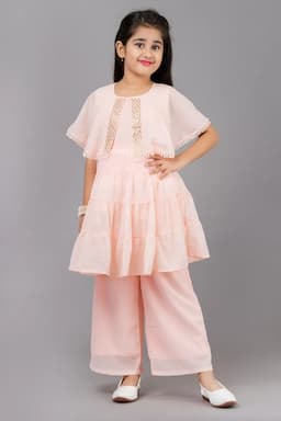 Girl's Georgette Embellished Kurta with Palazzo Set (3 - 13 Yrs) 0037891213YRSPEA