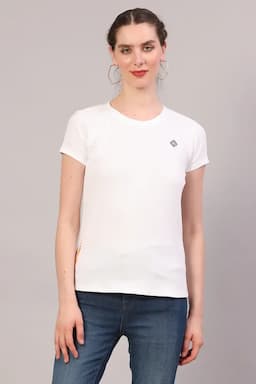 Cotton Blend Solid T-Shirt for Women 004968MWHI